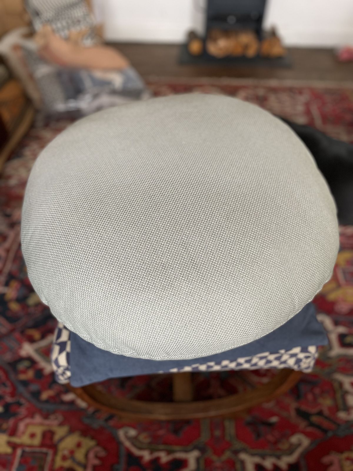 Vintage Scandinavian Duck Feather Floor Cushion / Pouffe By Ferm Living – 60 X 60 Cm – Turquoise photo for sale