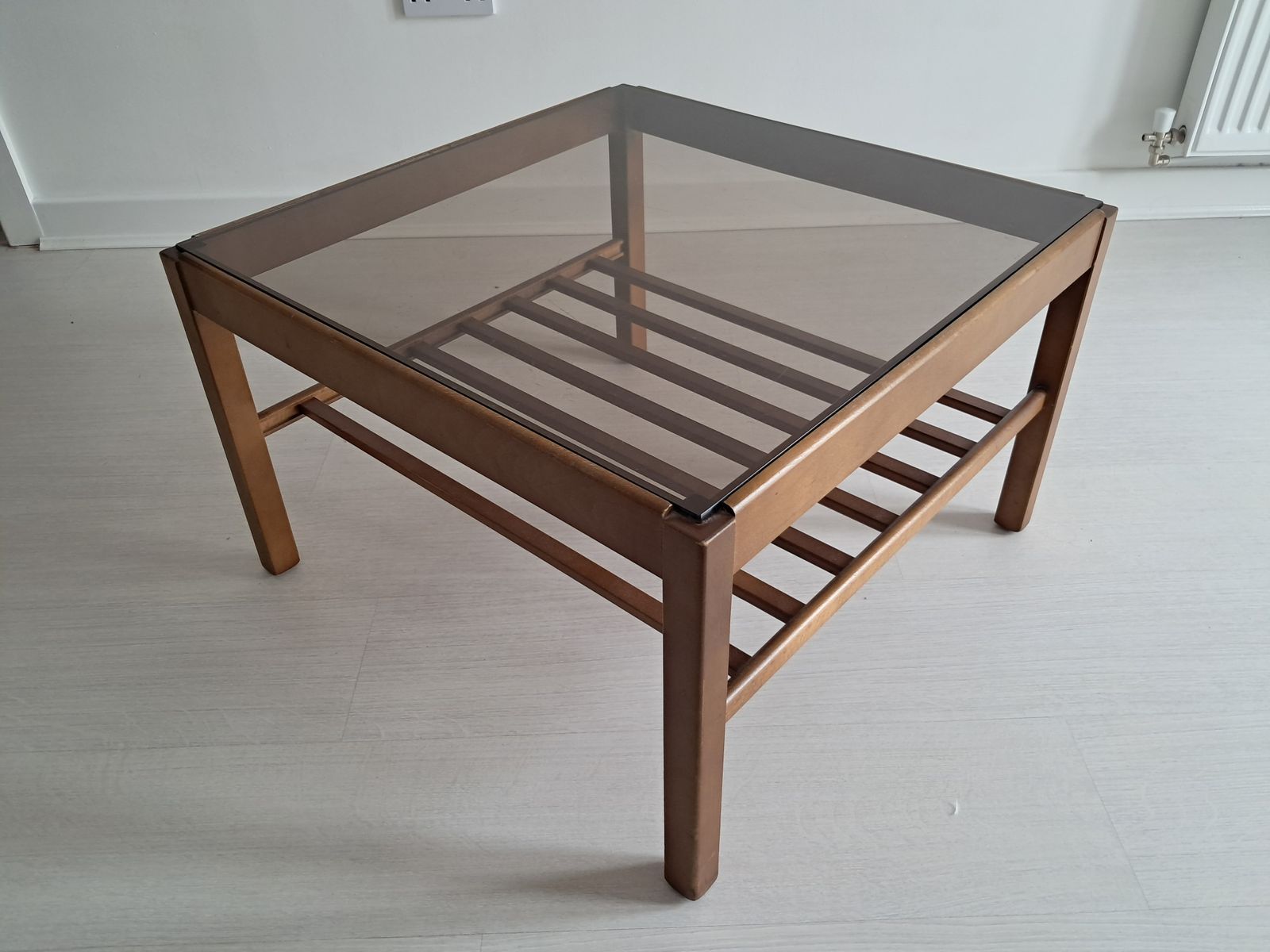 1970s, Smoked Glass And Wood Coffee Table