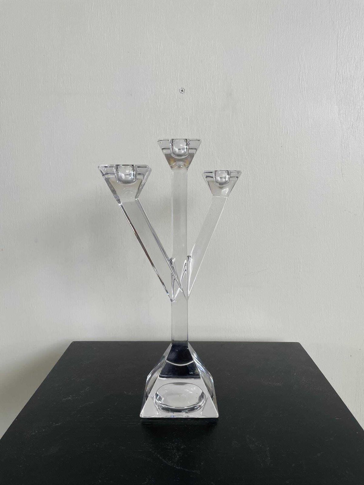 photo furniture Vintage Villeroy And Boch Crystal Glass Trio Angular Hollywood Regency Candlestick