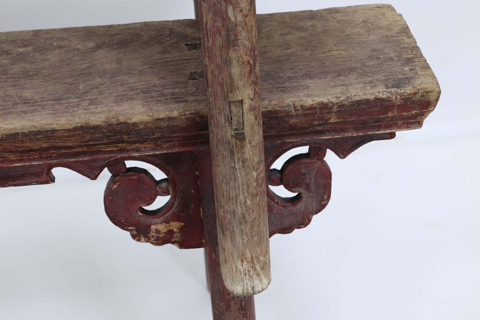 Mid 19th Century Pair Of Chinese Red Lacquered Spring Benches photo vintage