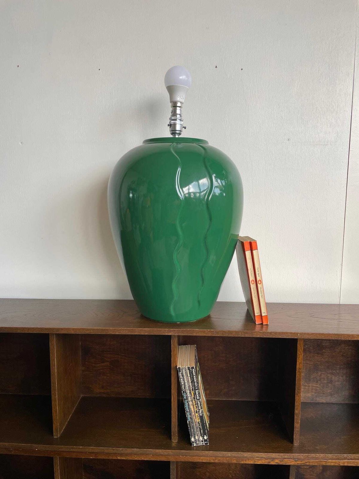 Vintage Large Green Ikea Ceramic Table Lamp From The 90s With Wavy Pomo Detail
