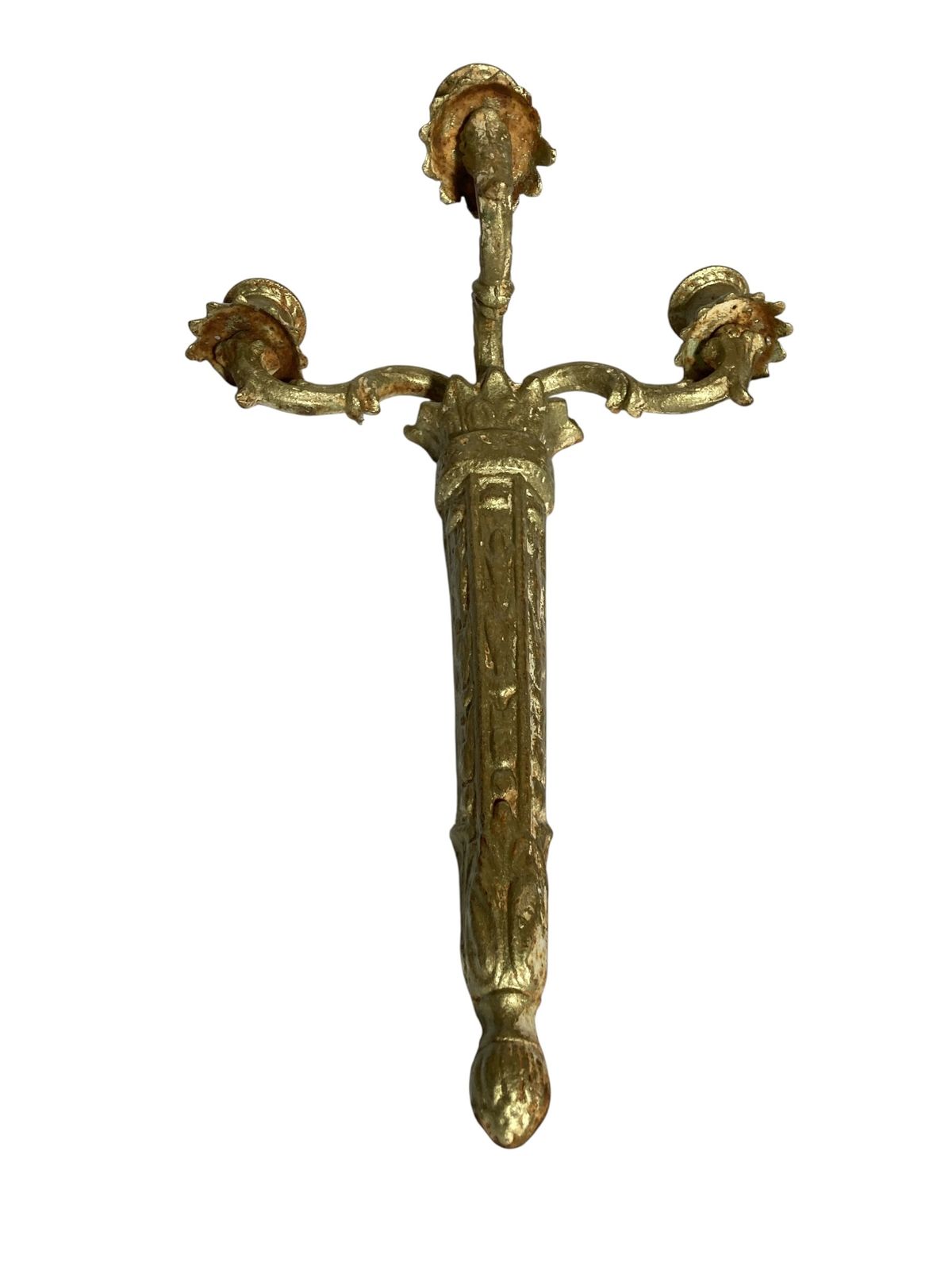 Pair Of Ornate Reclaimed Cast Iron Wall Sconces Candelabra Gilt Style Finish photo 195.0