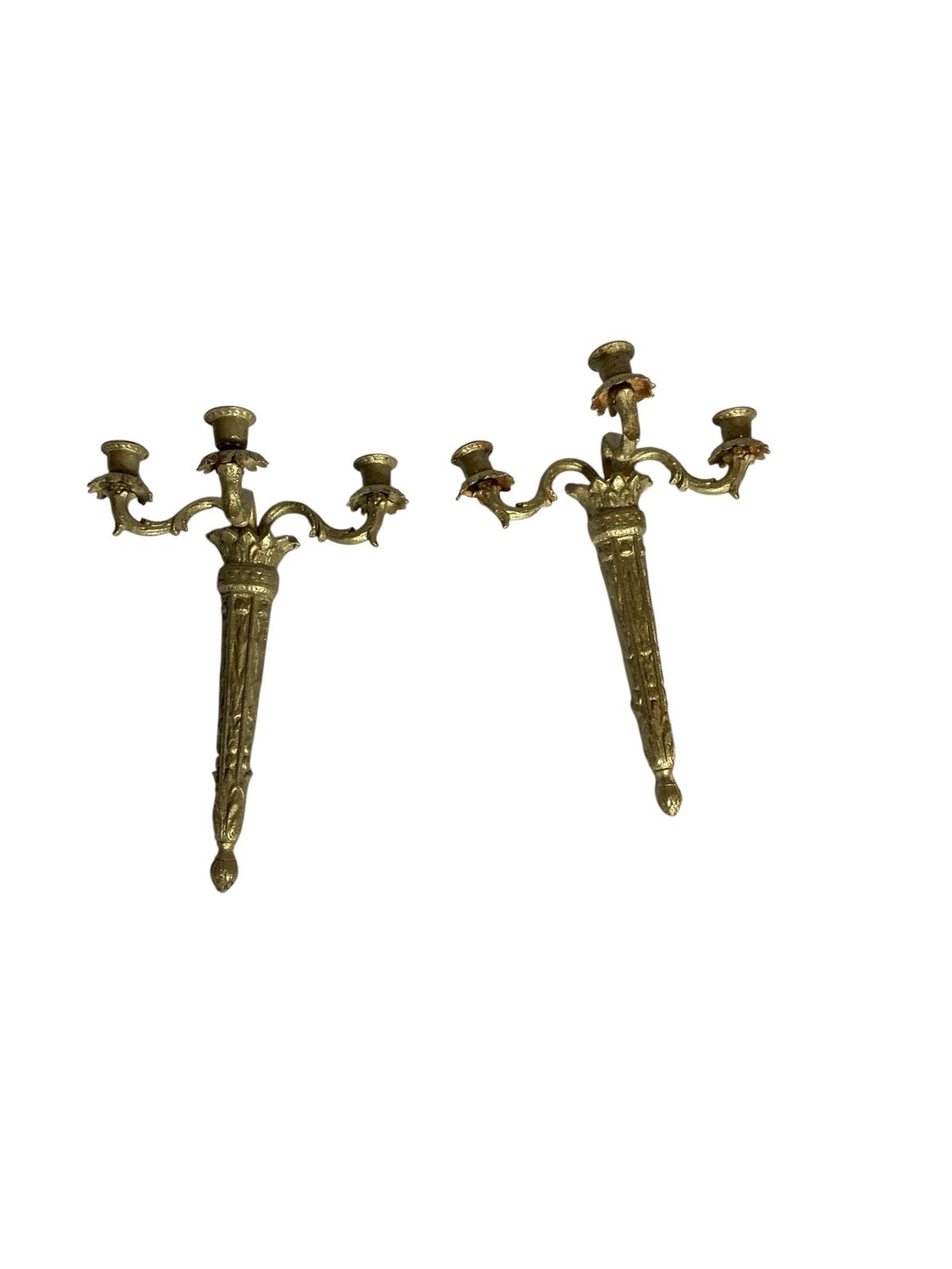 Pair Of Ornate Reclaimed Cast Iron Wall Sconces Candelabra Gilt Style Finish photo buy