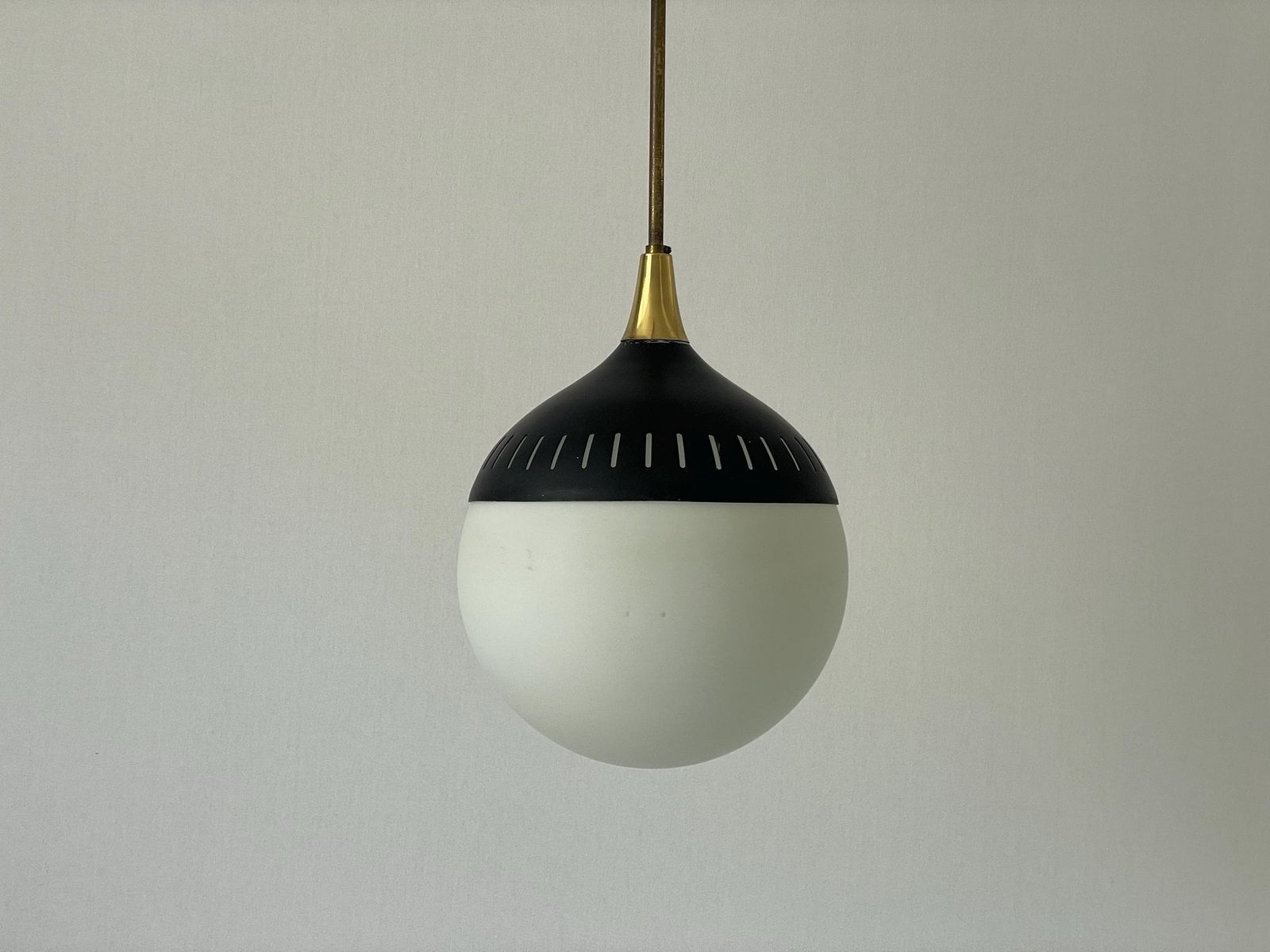 Black Metal And Glass Pendant Lamp, In Style Of Stilnovo, 1960s, Italy photo vintage