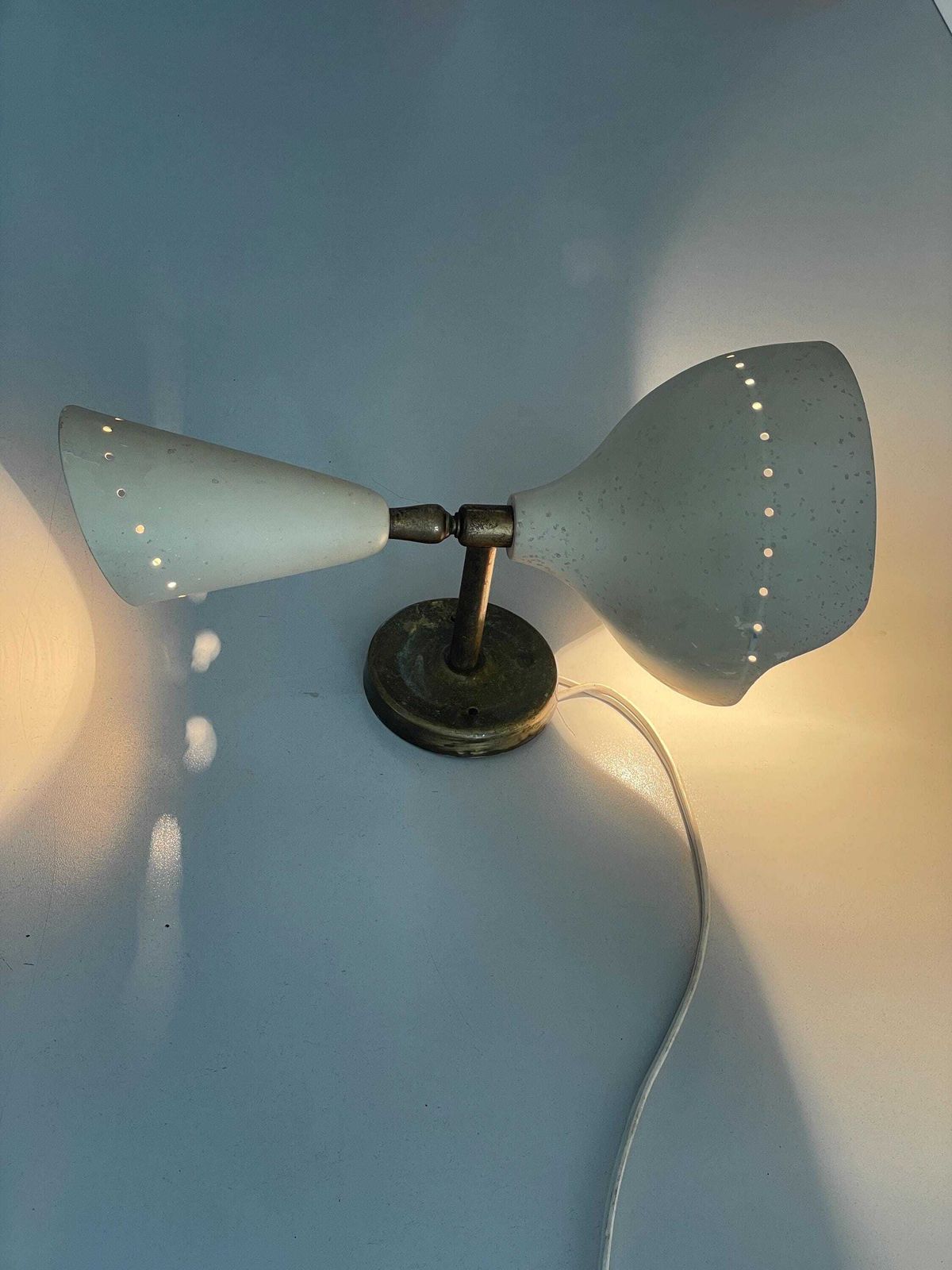 photo furniture Exclusive Italian 2 Head Brass Wall Lamp By Lumen, 1950s, Italy