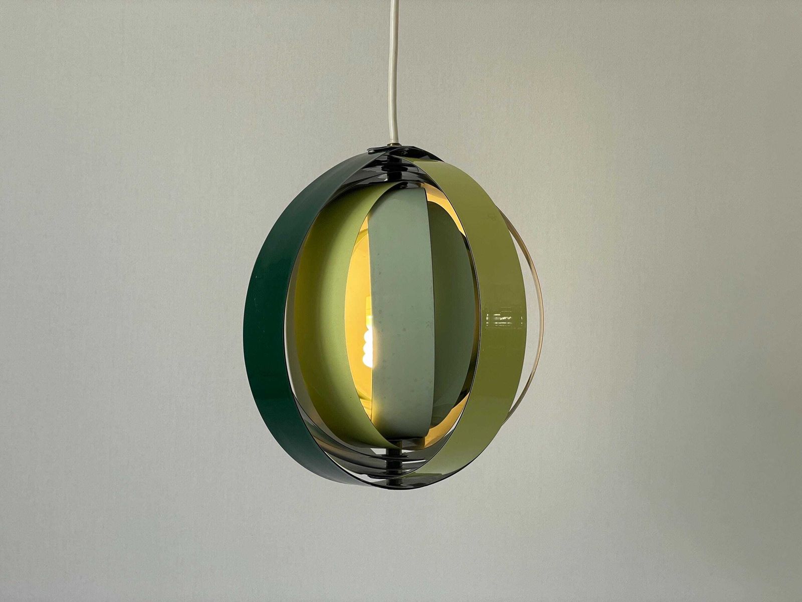 3 Tone Green Metal Pendant Lamp By Lamell Star Leuchten, 1960s, Germany photo vinterior