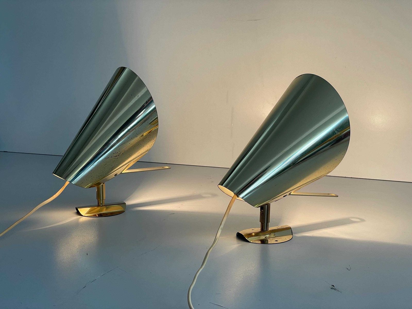 Scandinavian Design Gold Metal Pair Of Sconces, 1970s, Sweden photo buy