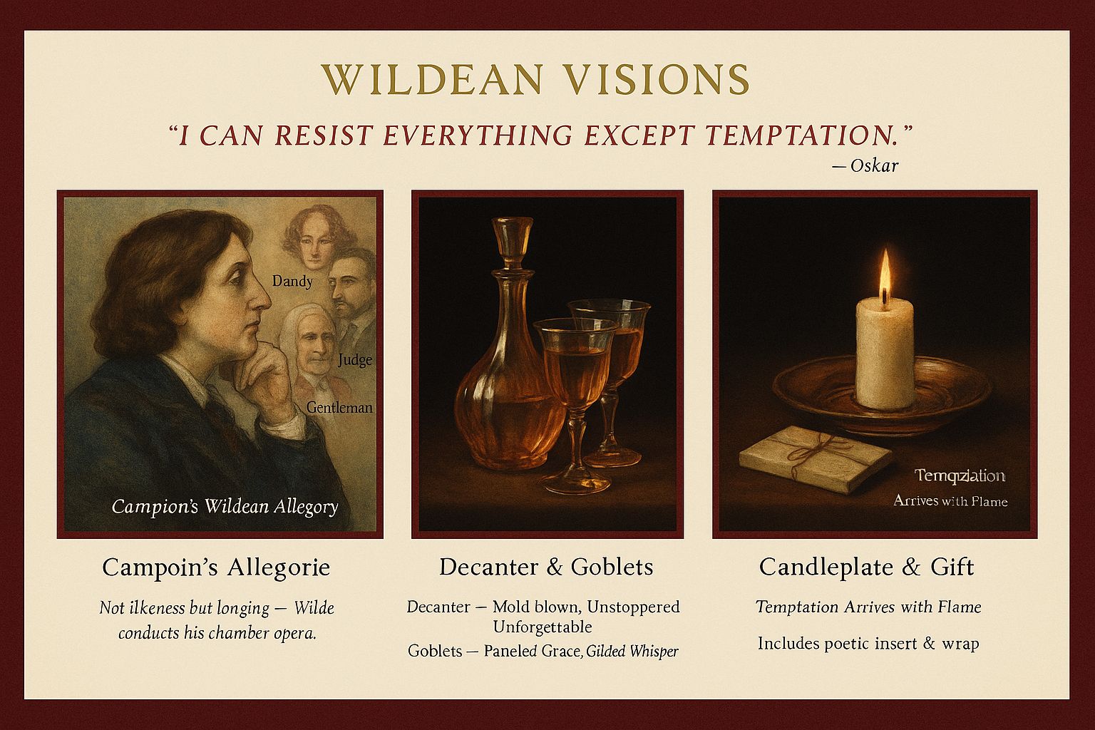 Oscar Wilde’s Emotional Geometry – Original Campion Artwork With Vintage Glass Salon Ensemble photo Art
