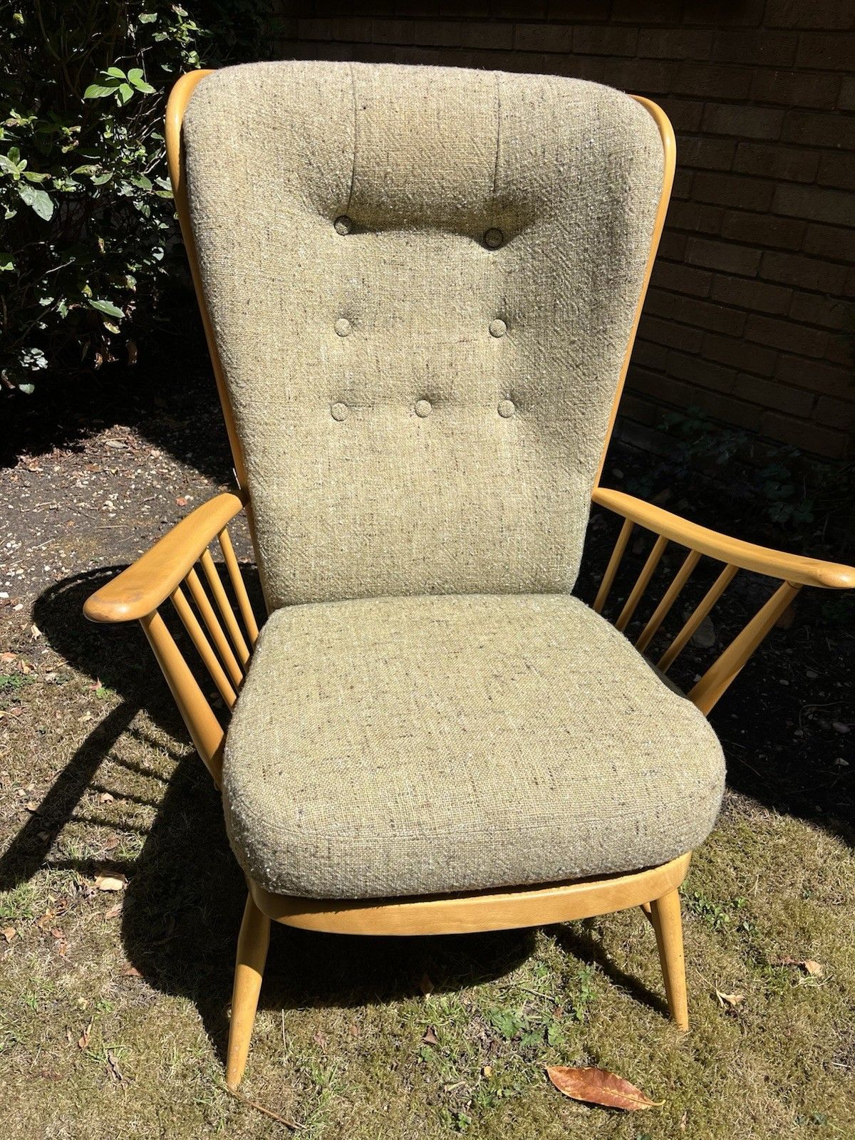 Blonde Ercol High Back Easy Armchair New Webbing Original Covers