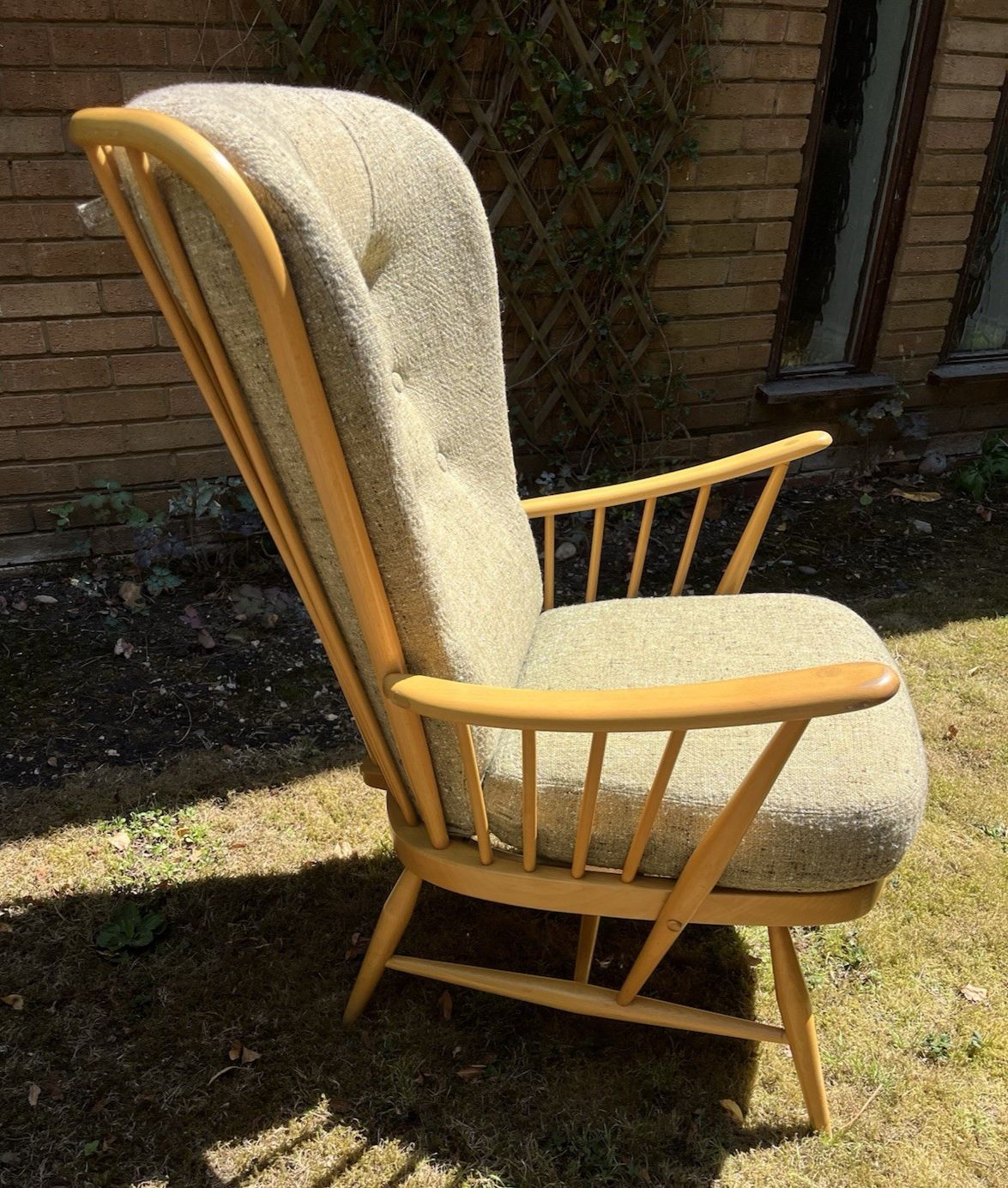 Blonde Ercol High Back Easy Armchair New Webbing Original Covers photo for sale