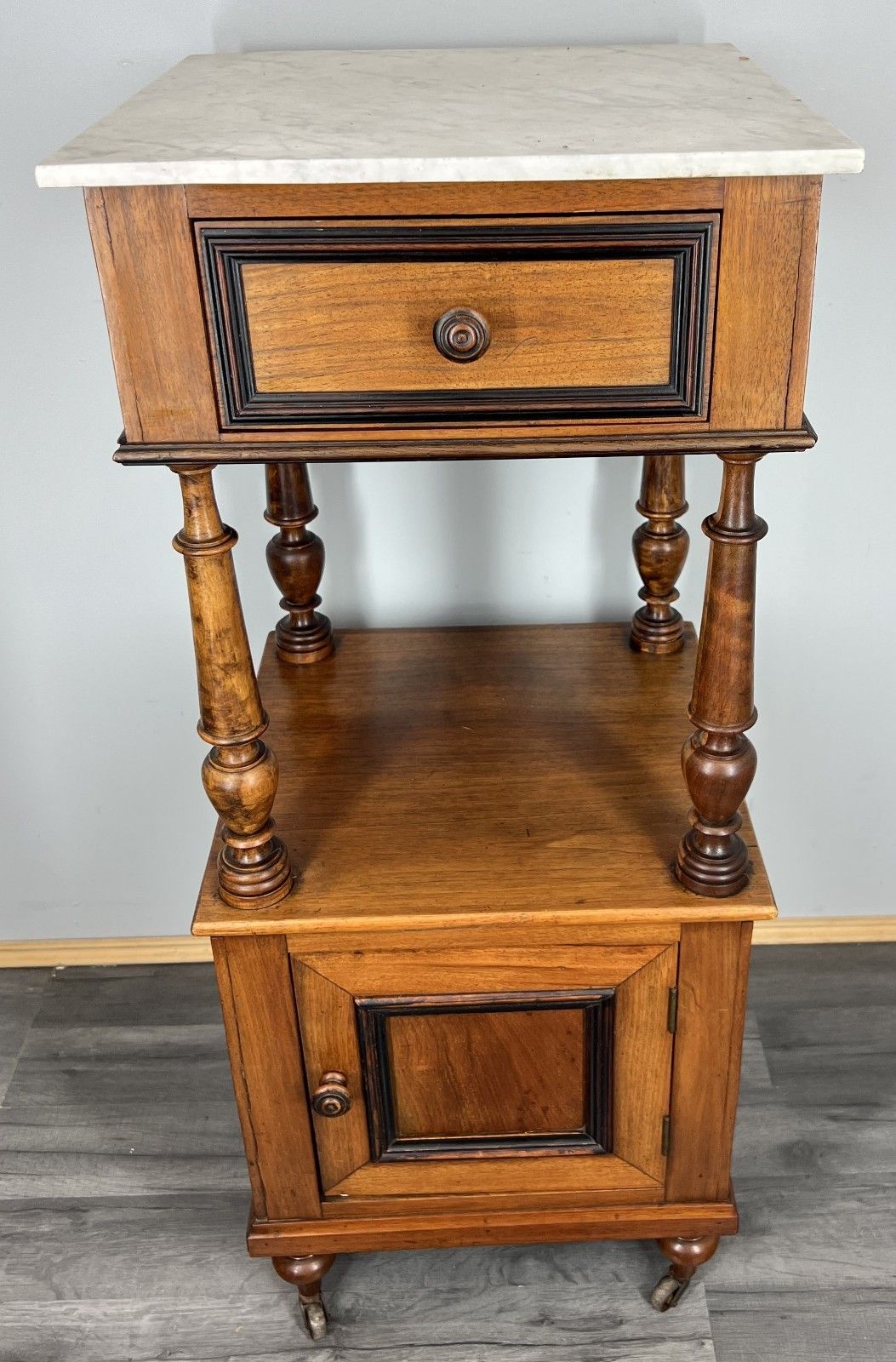Bedside Table Antique French Walnut Marble Top Cupboard Cabinet Lot 4043
