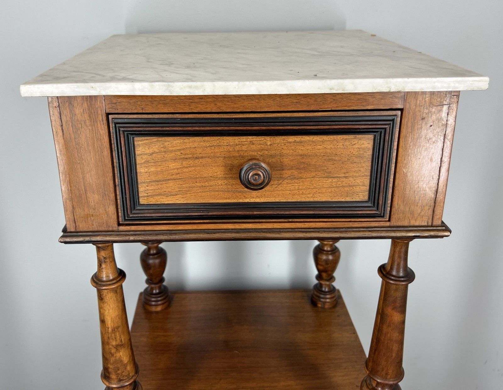 Bedside Table Antique French Walnut Marble Top Cupboard Cabinet Lot 4043 photo for sale