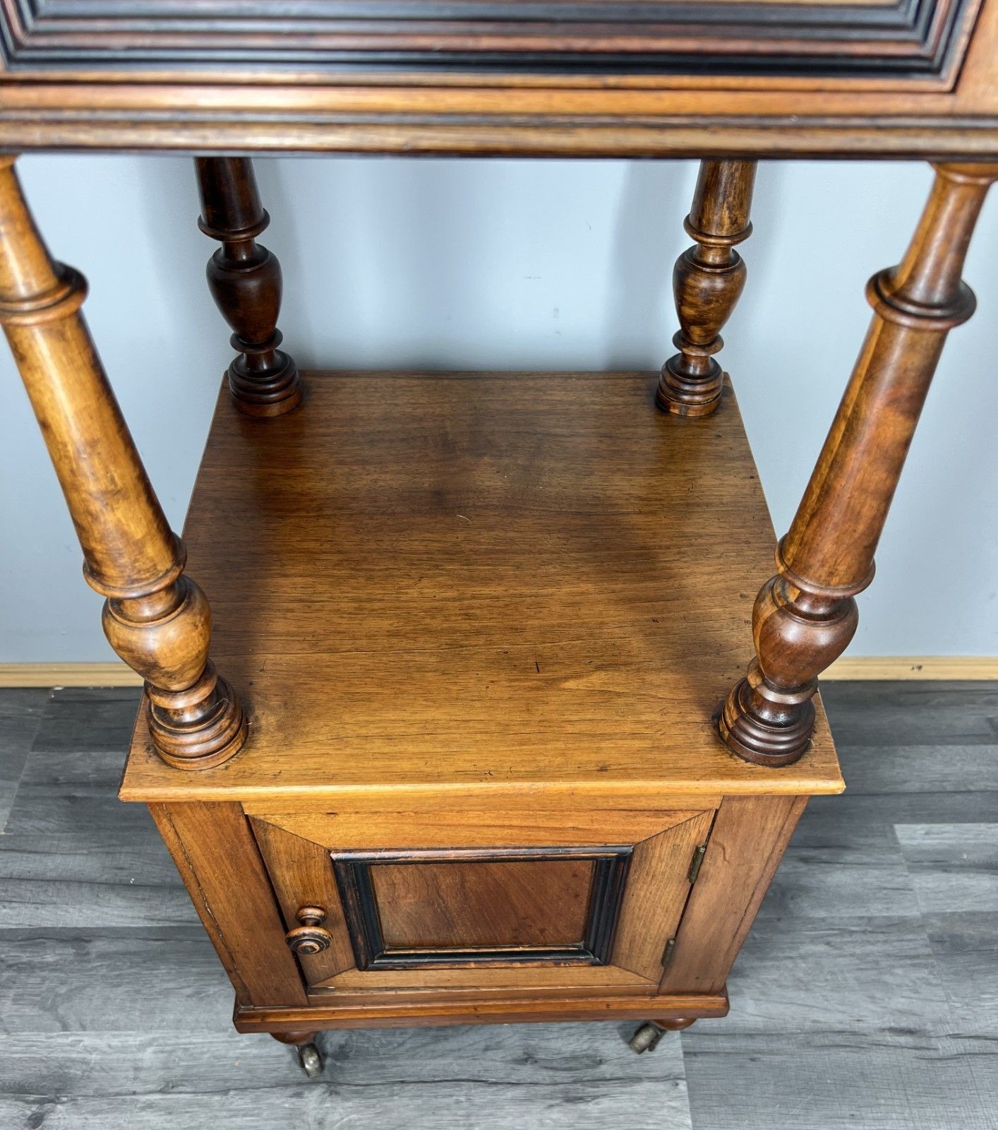 photo furniture Bedside Table Antique French Walnut Marble Top Cupboard Cabinet Lot 4043