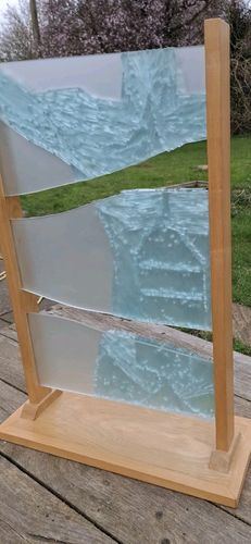 photo buy Unique Modernist Fused Glass Panel Sculpture Male Torso On Oak Ooak