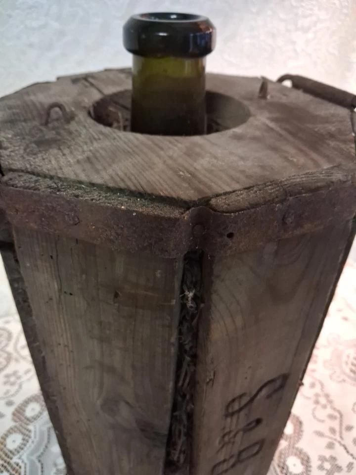Hexagon Boxed Rare Demijohn From A German Merchant Ship Lime Green Glass photo for sale