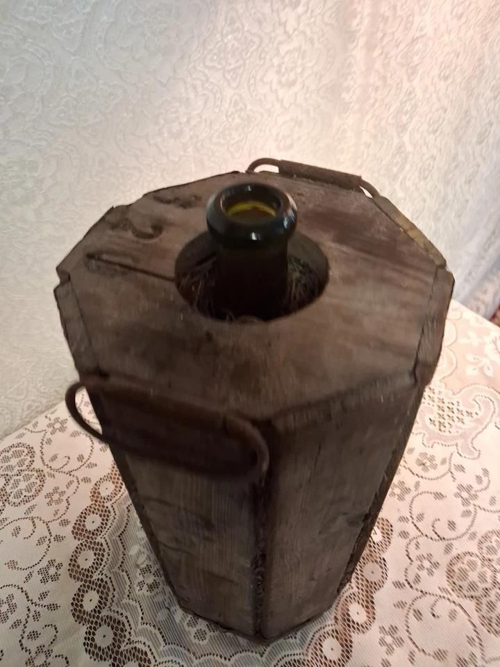 Hexagon Boxed Rare Demijohn From A German Merchant Ship Lime Green Glass photo 245.0