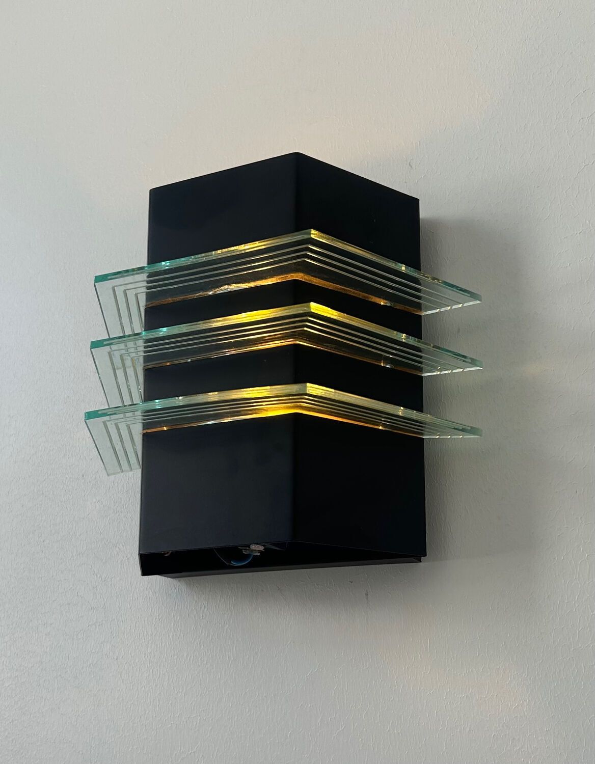 Vintage Black Metal And Glass Wall Lamp, France 1980 photo buy