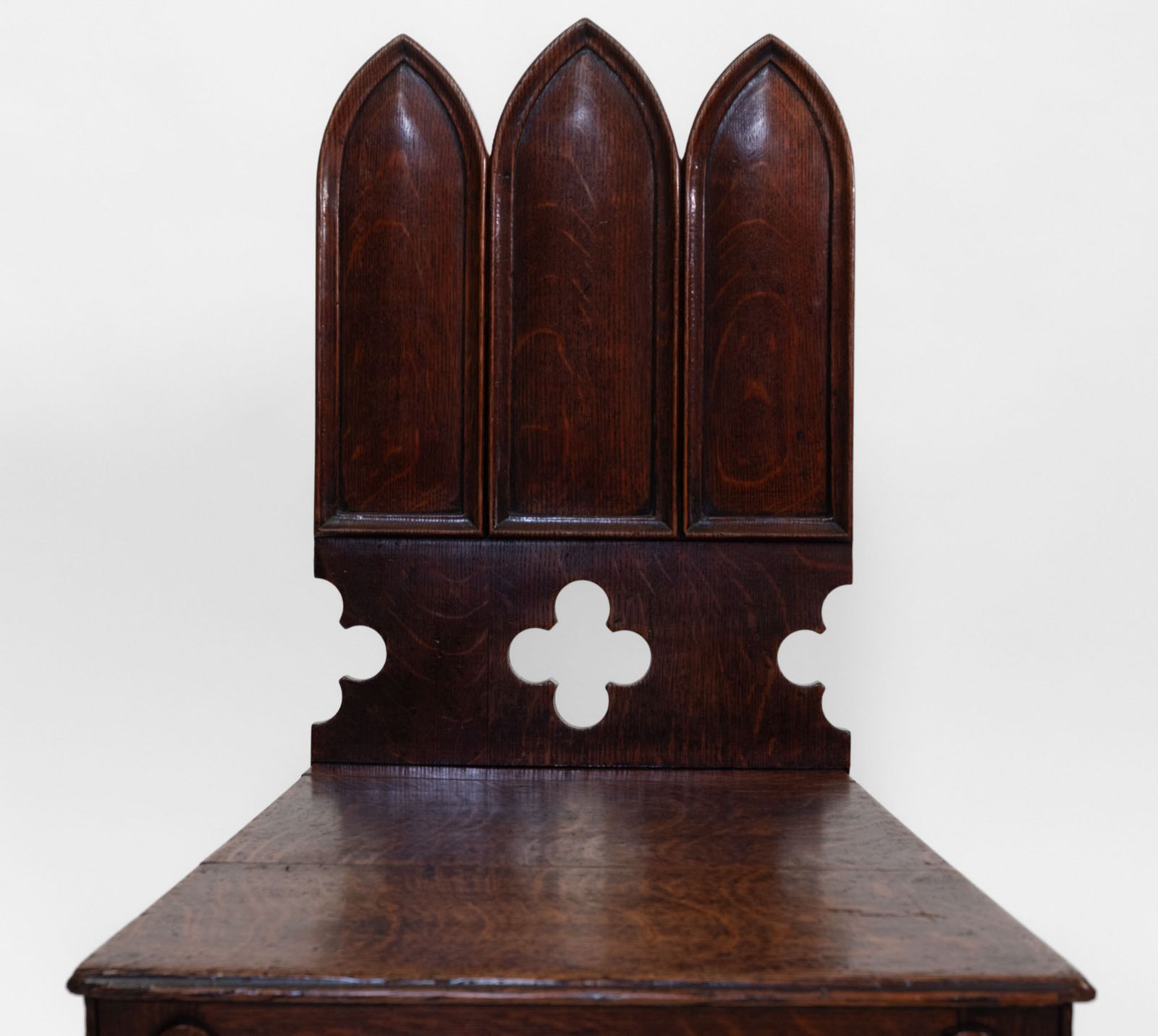 Pair Of Regency Gothic Revival English Oak Hall Chairs Circa 1825 photo for sale