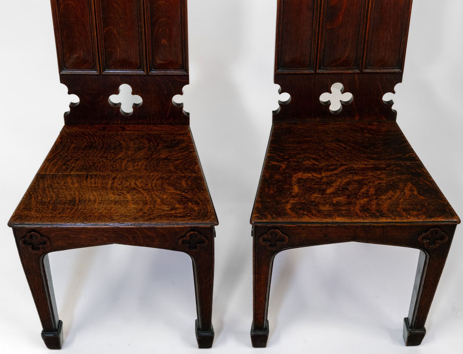 Pair Of Regency Gothic Revival English Oak Hall Chairs Circa 1825 photo buy
