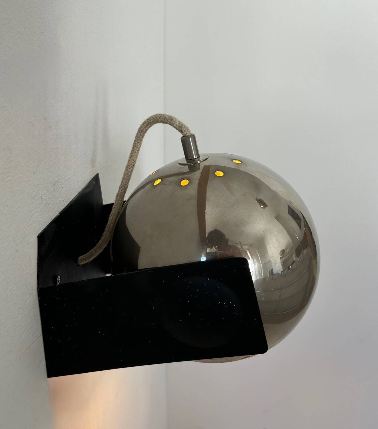 Pair Of Adjustable Wall Lights, Chrome And Matte Black Metal, France 1970 photo vintage