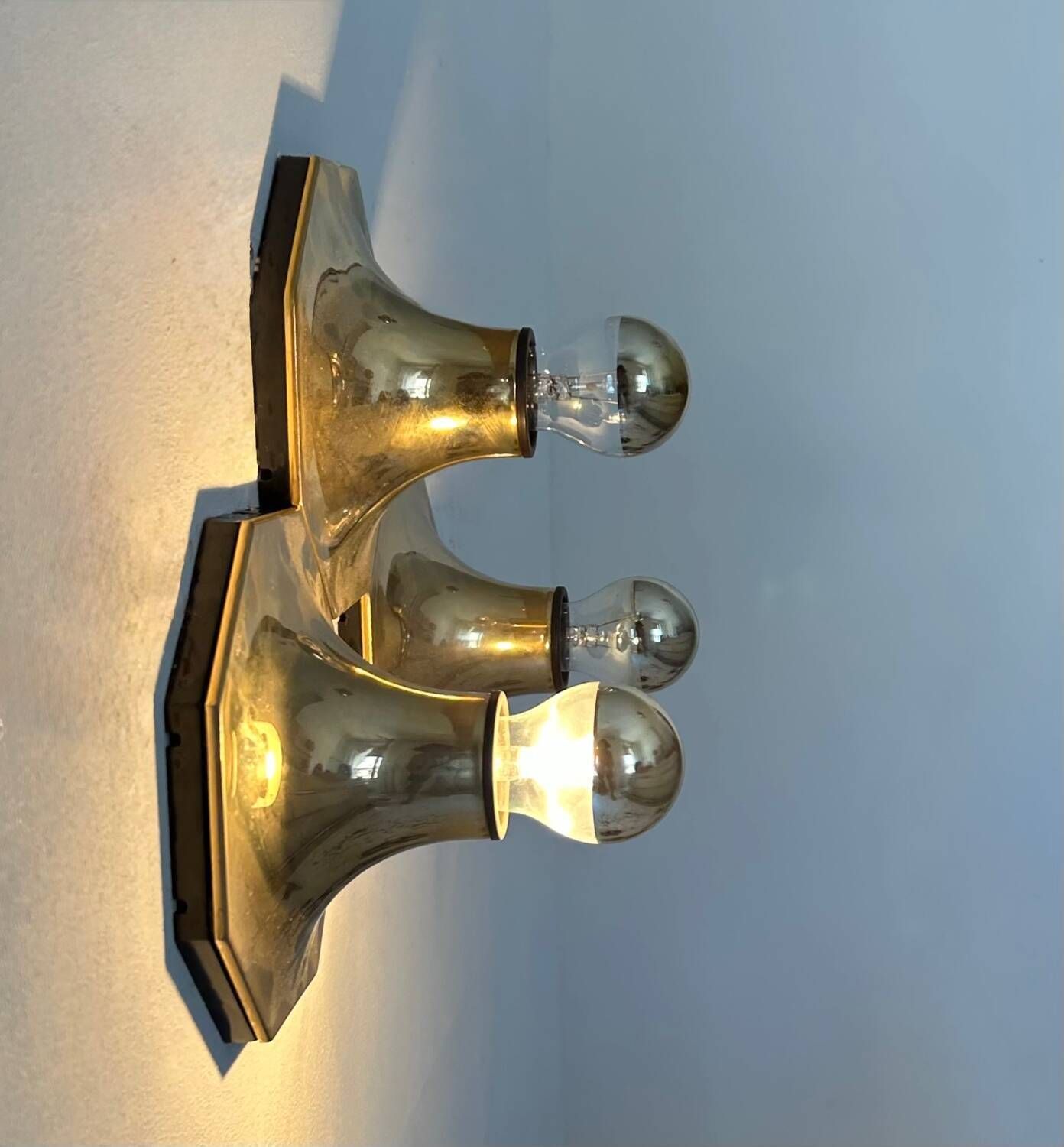 Set Of 3 Motoko Ishii Wall Lights For Staff Leuchten, Brass, 1970 photo buy