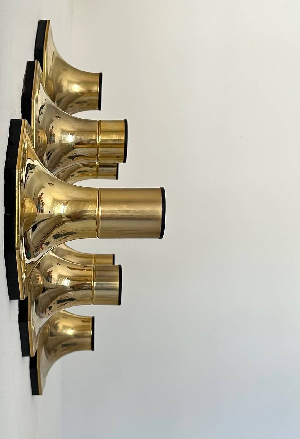 Set Of 9 Brass Wall Lights, Motoko Ishii For Staff Leuchten 1970 photo for sale