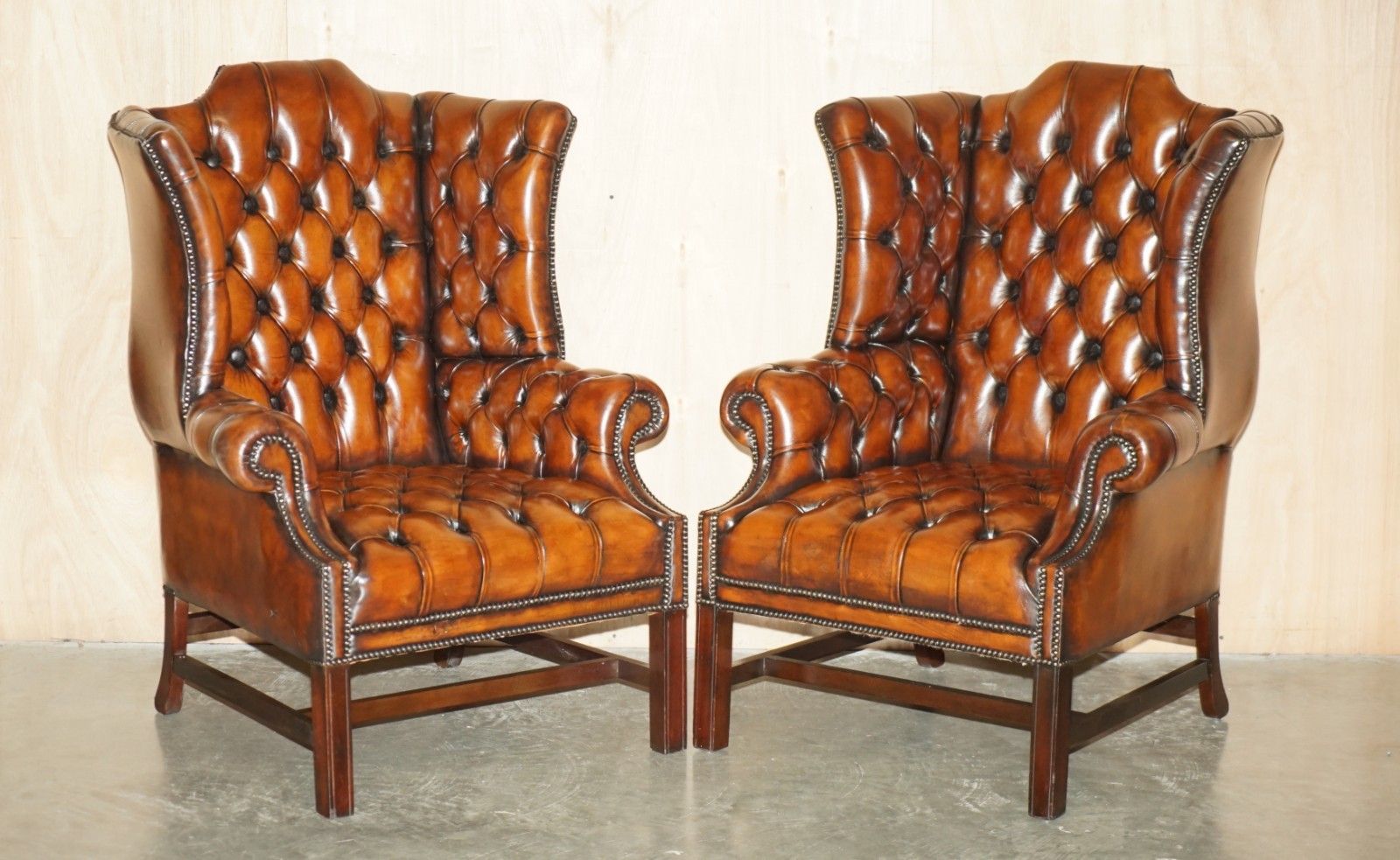 Pair Of Restored Georgian H Framed Chesterfield All Tufted Wingback Armchairs photo furniture
