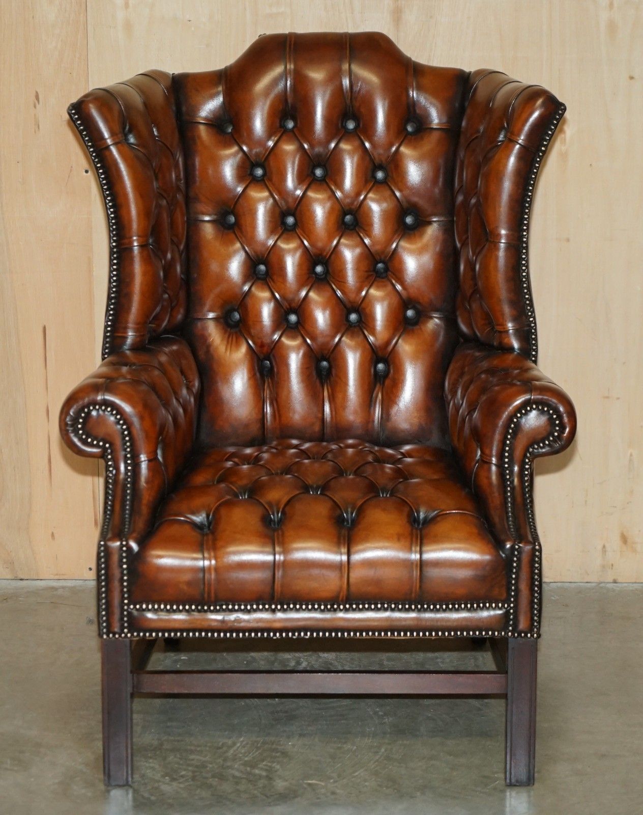 Pair Of Restored Georgian H Framed Chesterfield All Tufted Wingback Armchairs photo Furniture