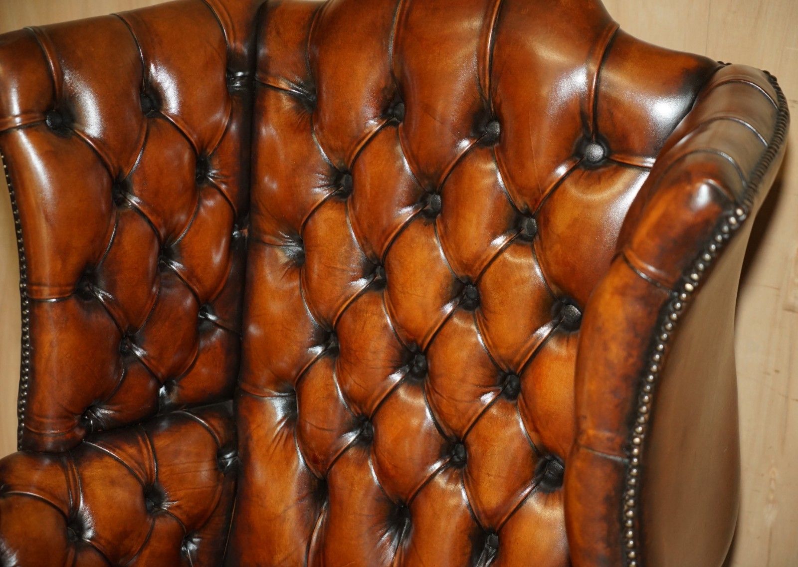 Pair Of Restored Georgian H Framed Chesterfield All Tufted Wingback Armchairs photo vinterior