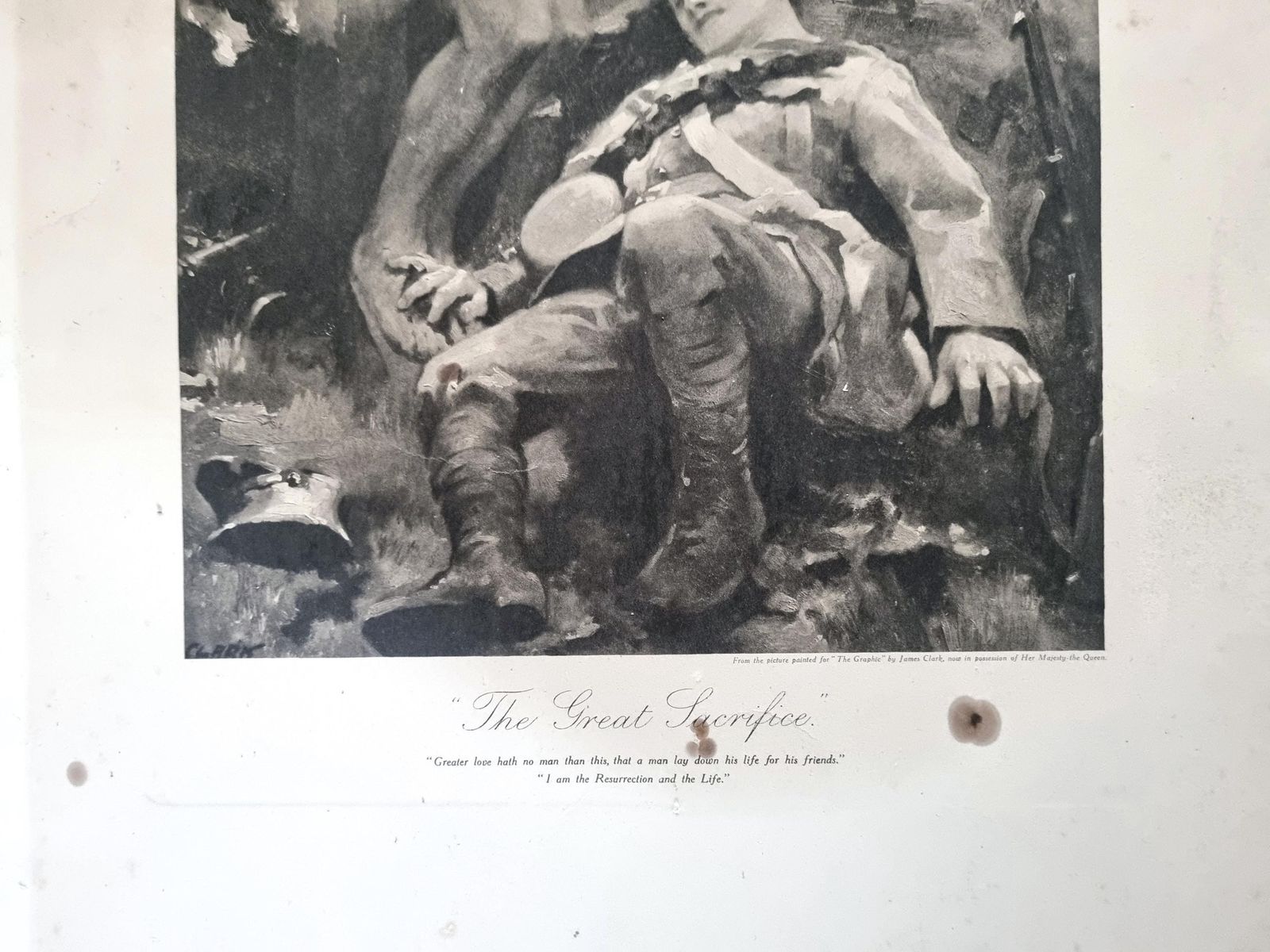 Ww1 The Great Sacrifice Antique Print, Soldier Militaria Collectible Picture, James Clark photo furniture