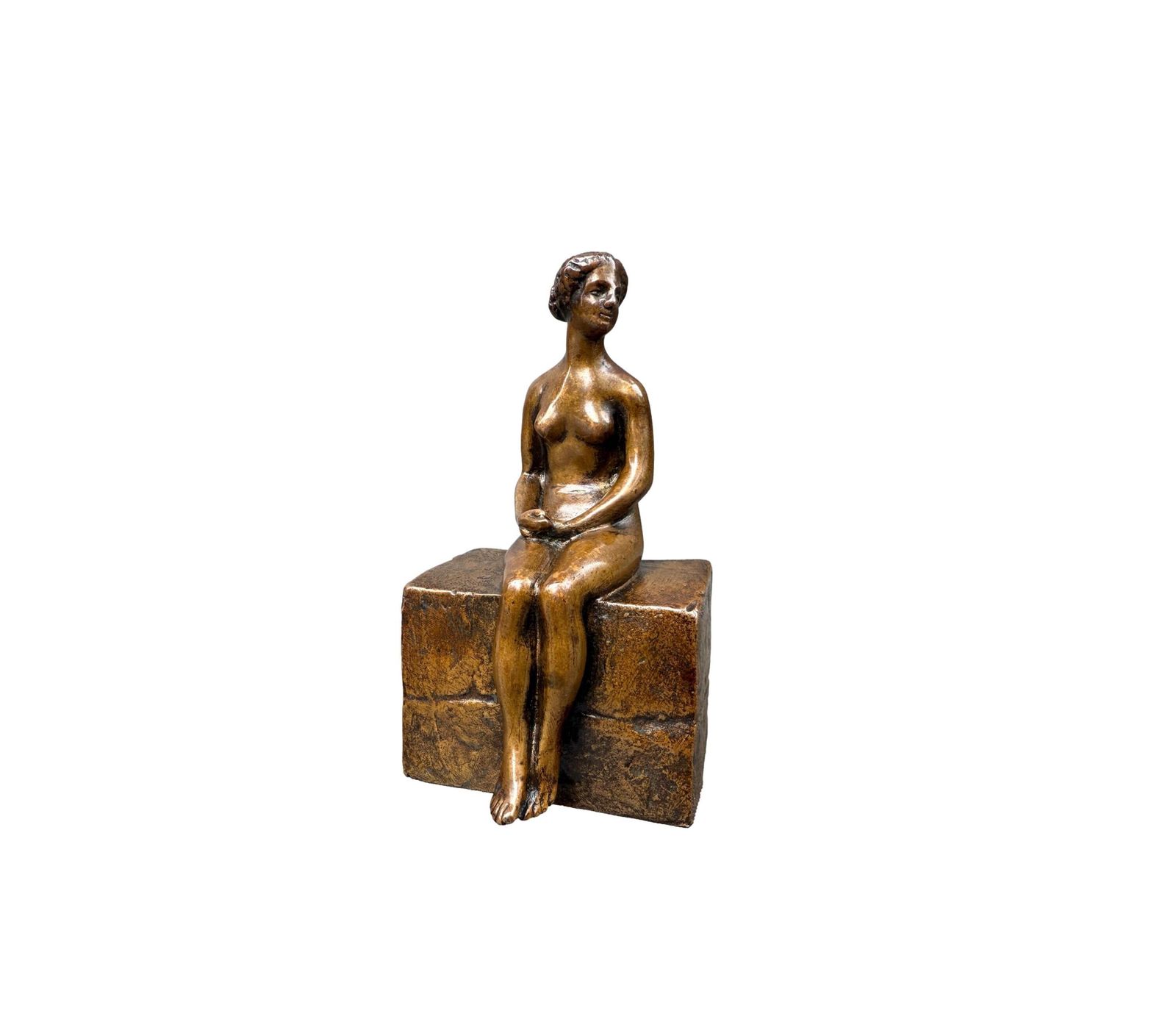 Rare Bronze Sculpture By Ary Bitter, Seated Nude Woman, 1930s Art Deco Statue