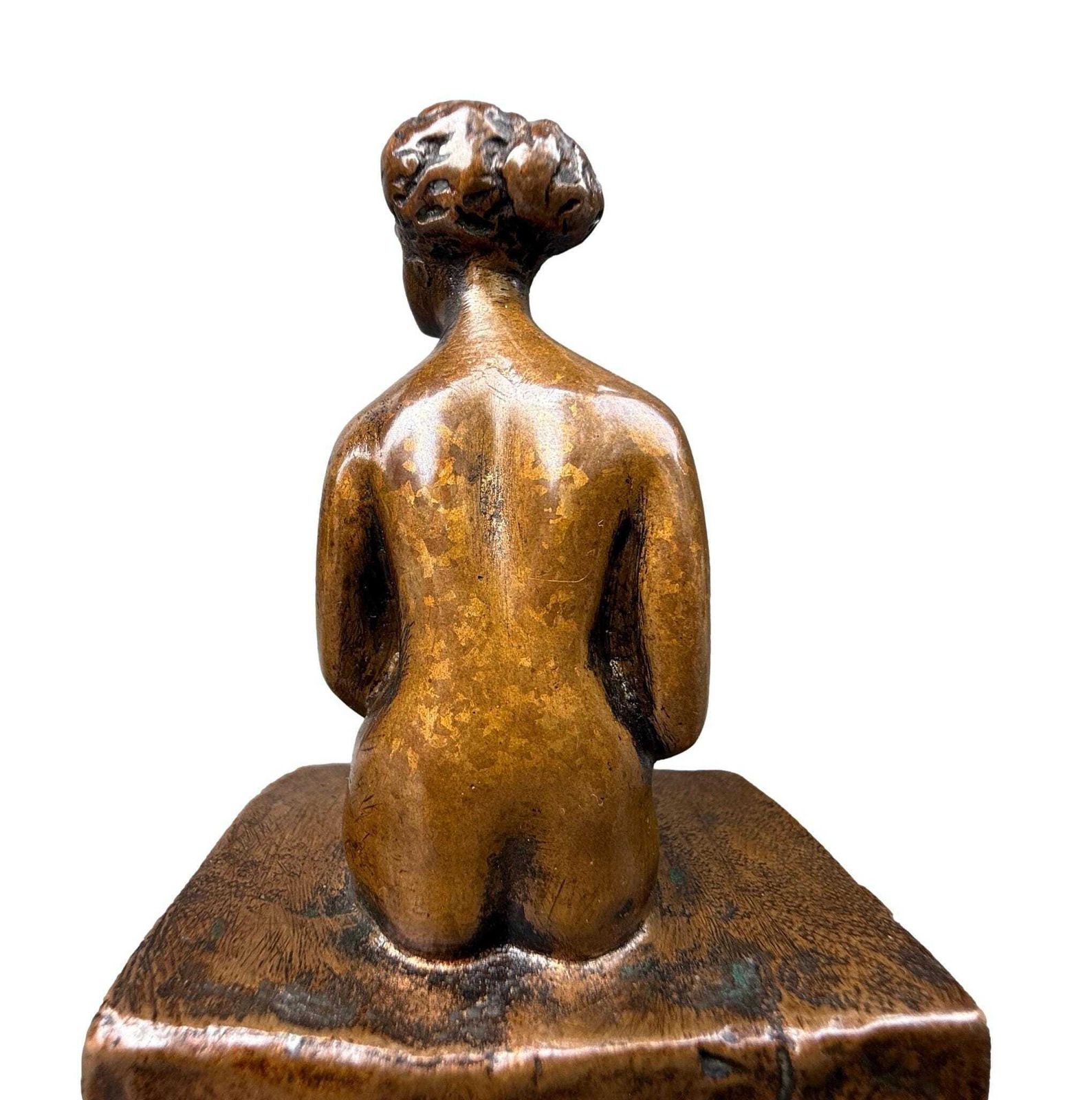Rare Bronze Sculpture By Ary Bitter, Seated Nude Woman, 1930s Art Deco Statue photo vinterior