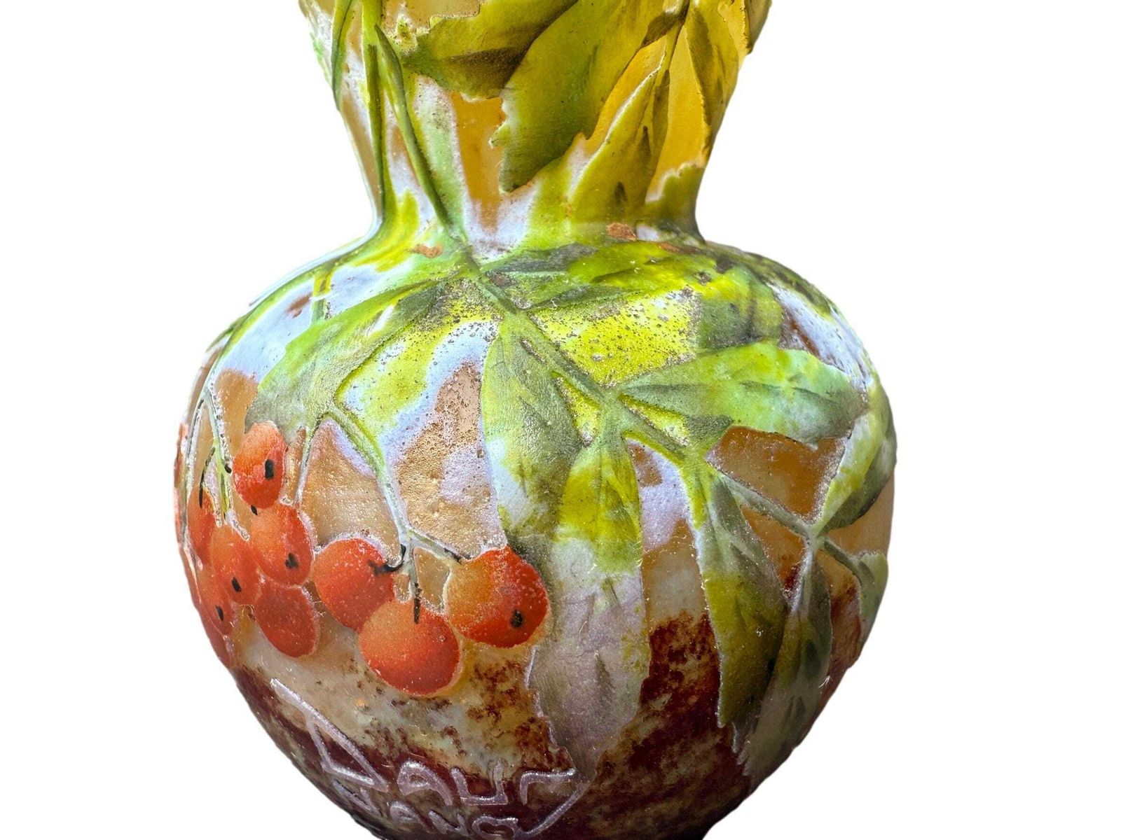 photo furniture Daum Nancy Art Nouveau Vase, Bird Sorb Acid Decor Cameo Glass