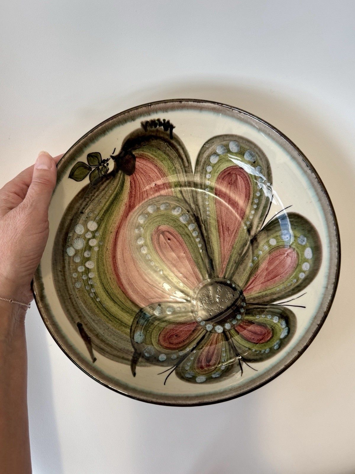 99.0 1960’s Willy Steinlin From St. Gallen, Ceramic Bowl With Flamboyant Bird Design photo