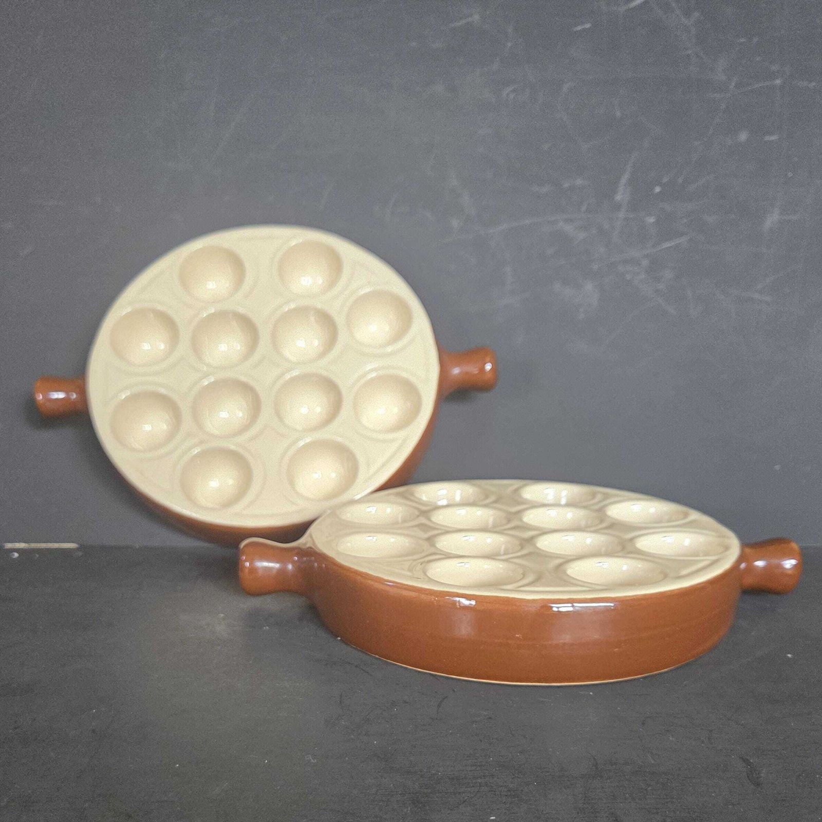 A Vintage Pair Of Emile Henry Heavy Duty Ceramic Escargot Or Snail Plates (Holds 12 Escargot), France, 1980s photo furniture