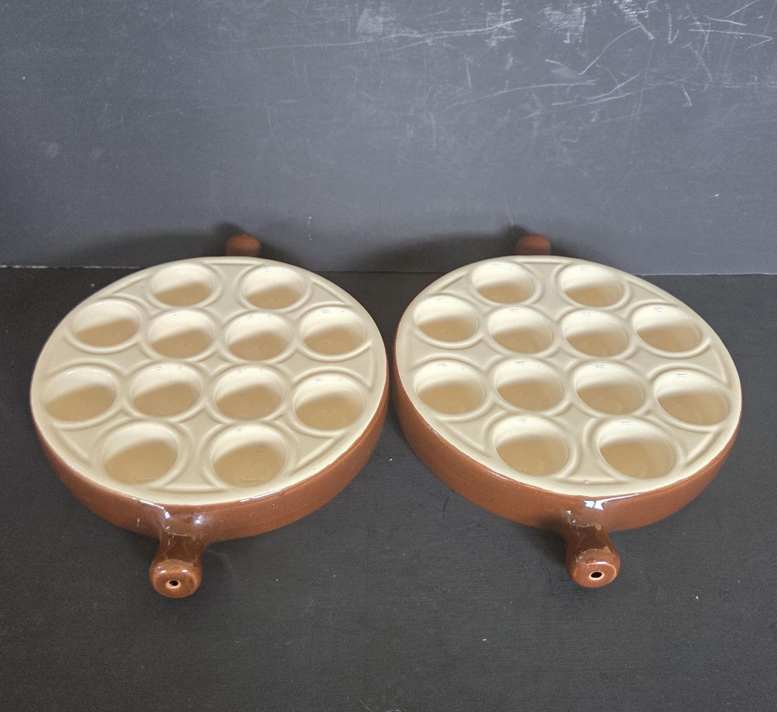 A Vintage Pair Of Emile Henry Heavy Duty Ceramic Escargot Or Snail Plates (Holds 12 Escargot), France, 1980s photo buy
