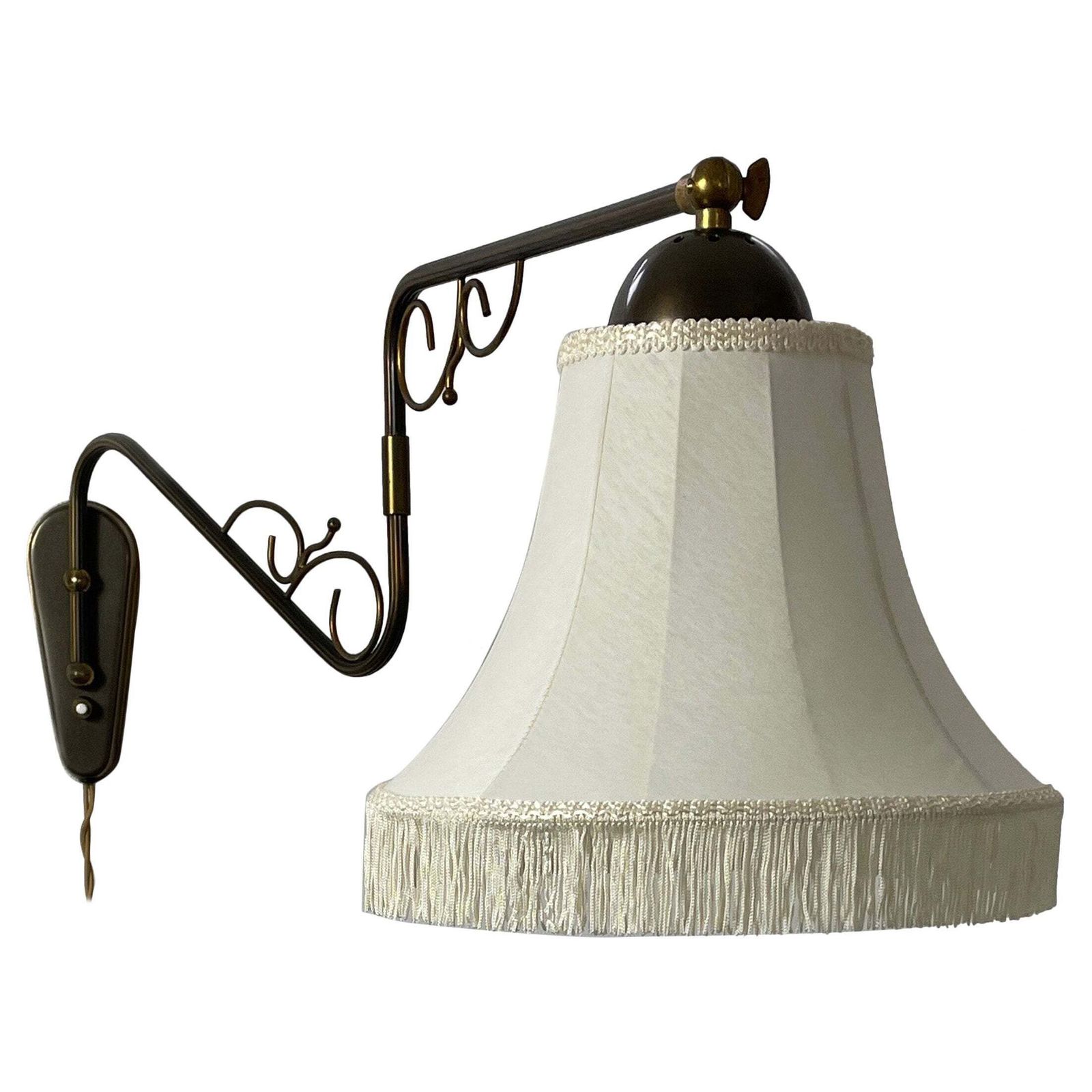 Brass And Fabric Wall Lamp With Joint, Sweden 1940s
