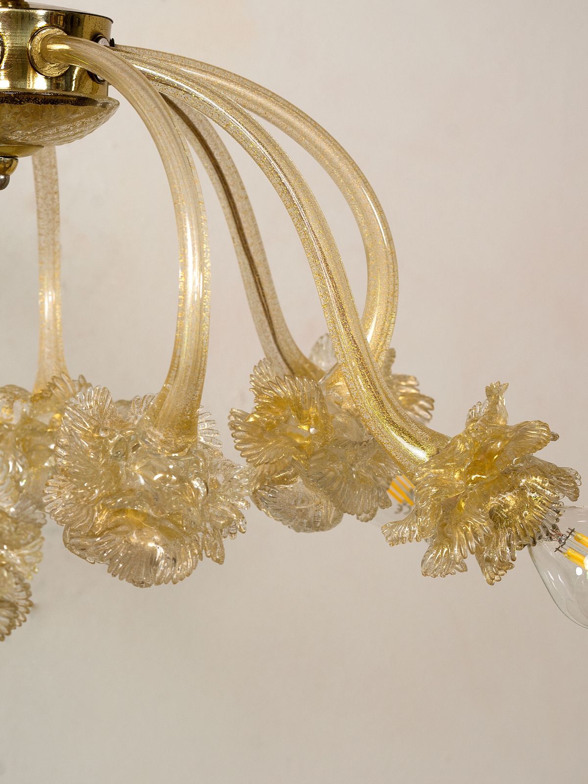 Vintage Chandelier In Clear Murano Blown Glass With Gold Dust, 5 Lights photo buy