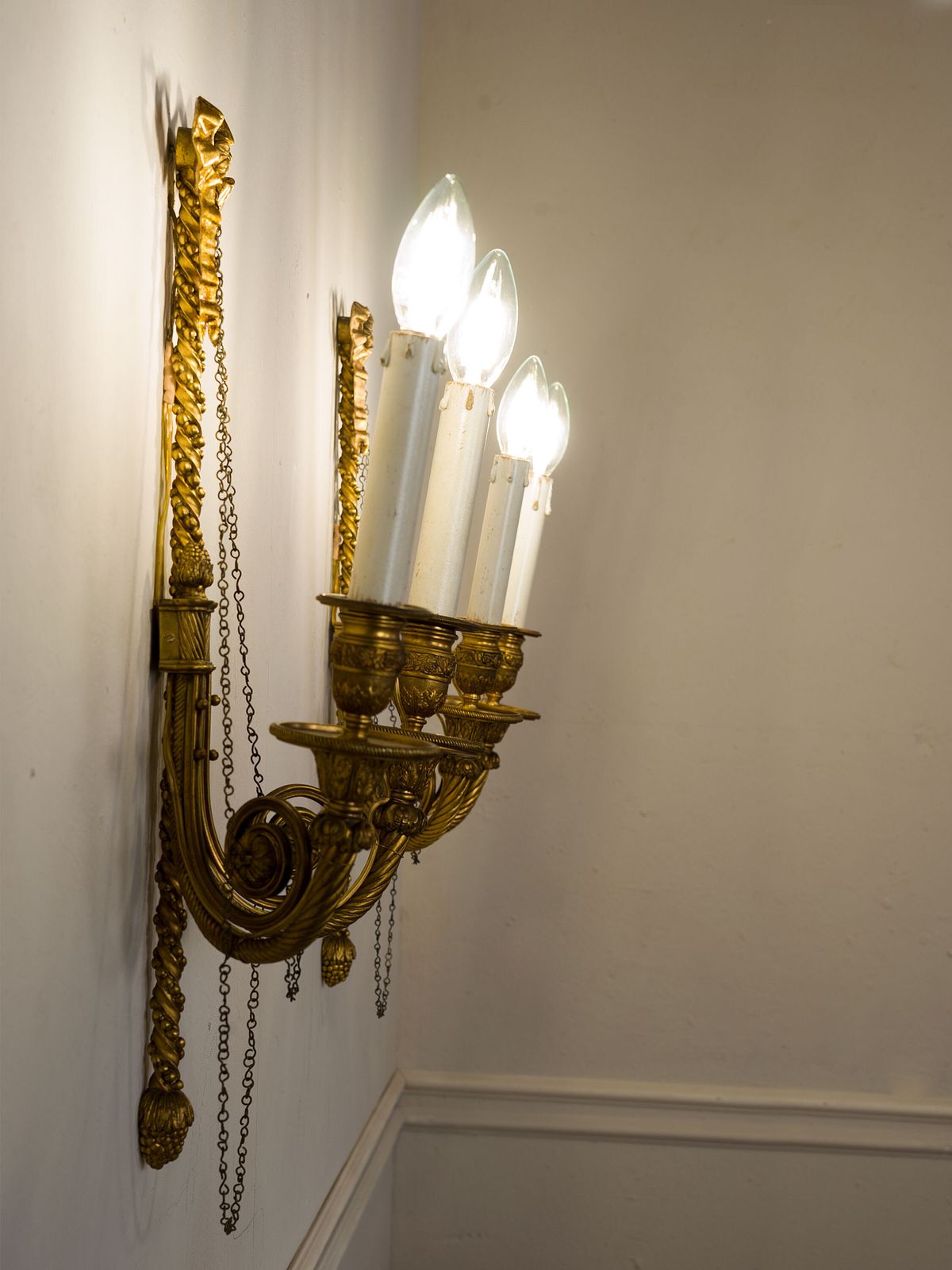 photo furniture Pair Of Hand Chiseled Gilt Bronze Wall Sconces, France, Napoleon III Period.