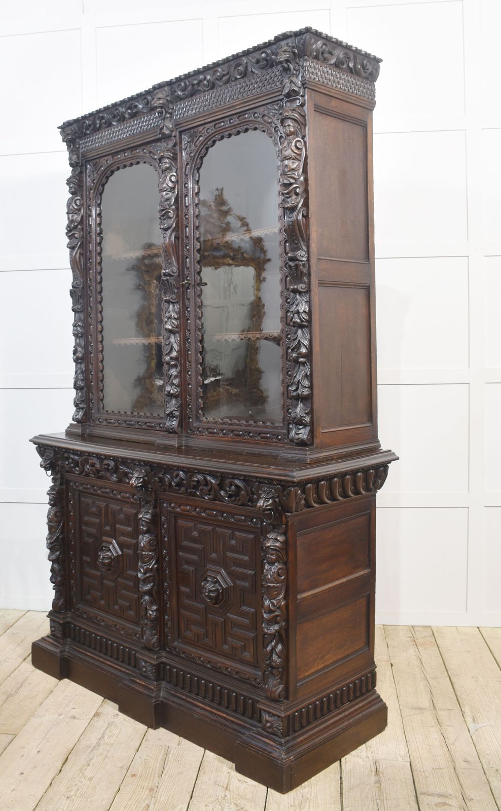 Renaissance Revival Carved Oak Two Door Bookcase photo vinterior