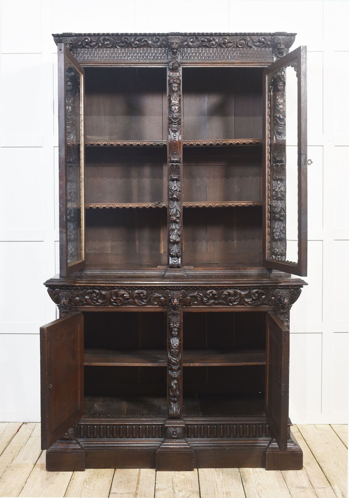 Renaissance Revival Carved Oak Two Door Bookcase photo buy