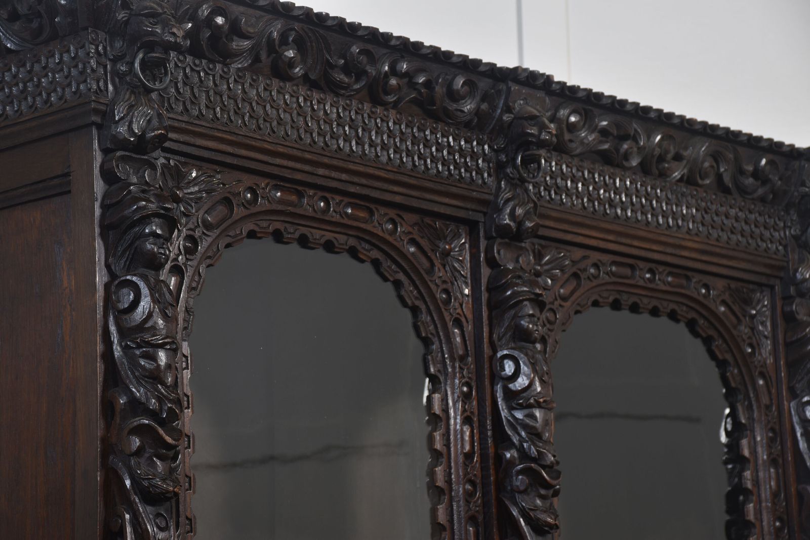 photo for sale Renaissance Revival Carved Oak Two Door Bookcase