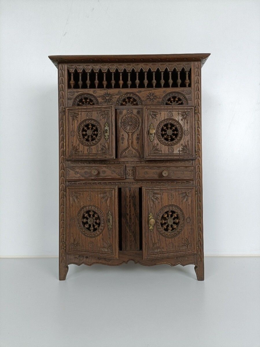 Small  French Breton  Cabinet Wood Antique 19th Century  Hand Carved Gorgeous Ra photo furniture