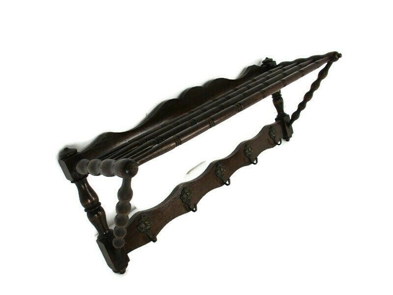 Hand Carved Wood  Wall Shelf Coat Hat Kitchen Rack Bobbin Pieces Edwardian Barn