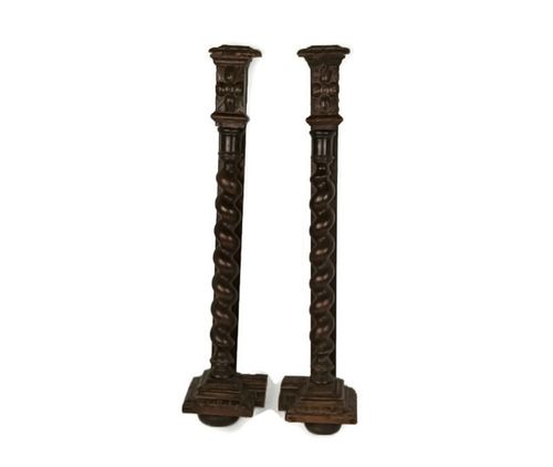 Pair Of Wooden Ornate Reclaimed  Pillars Barley Twist Large  Antique Salvaged Ar