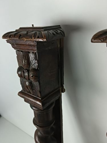Pair Of Wooden Ornate Reclaimed  Pillars Barley Twist Large  Antique Salvaged Ar photo for sale
