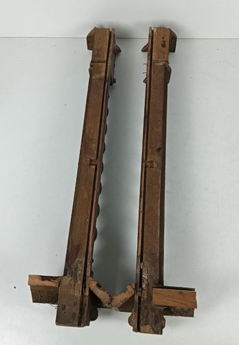 photo for sale Pair Of Wooden Ornate Reclaimed  Pillars Barley Twist Large  Antique Salvaged Ar