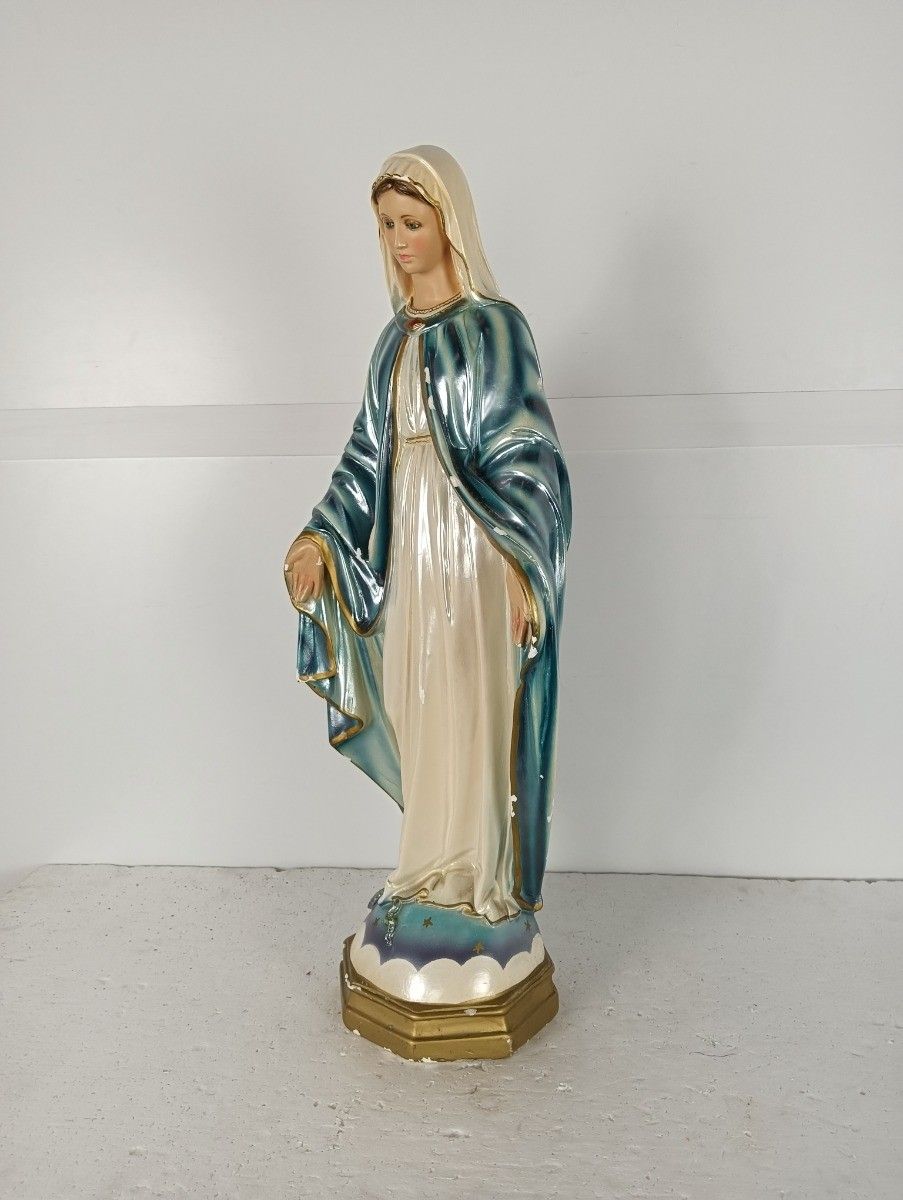 Large Plaster Statue Virgin Mary Open Arms Polychrome Our Lady Of Columbia Vinta photo furniture