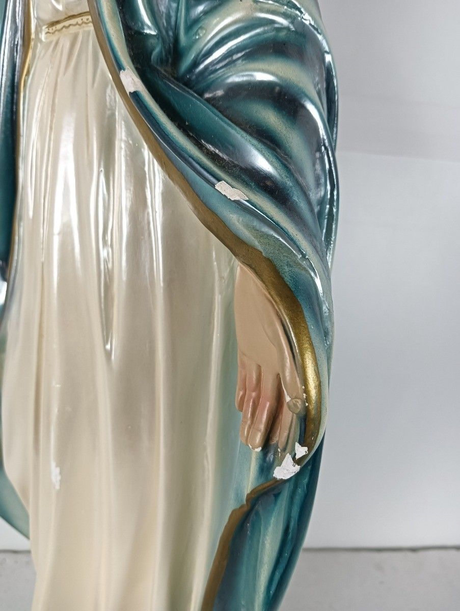 Large Plaster Statue Virgin Mary Open Arms Polychrome Our Lady Of Columbia Vinta photo buy