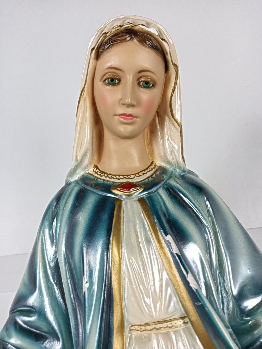 photo furniture Large Plaster Statue Virgin Mary Open Arms Polychrome Our Lady Of Columbia Vinta